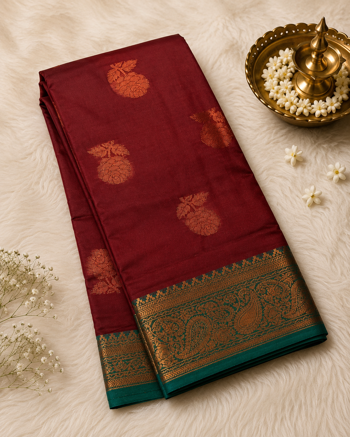 Deep Maroon Soft Pattu Silk Saree with Blouse