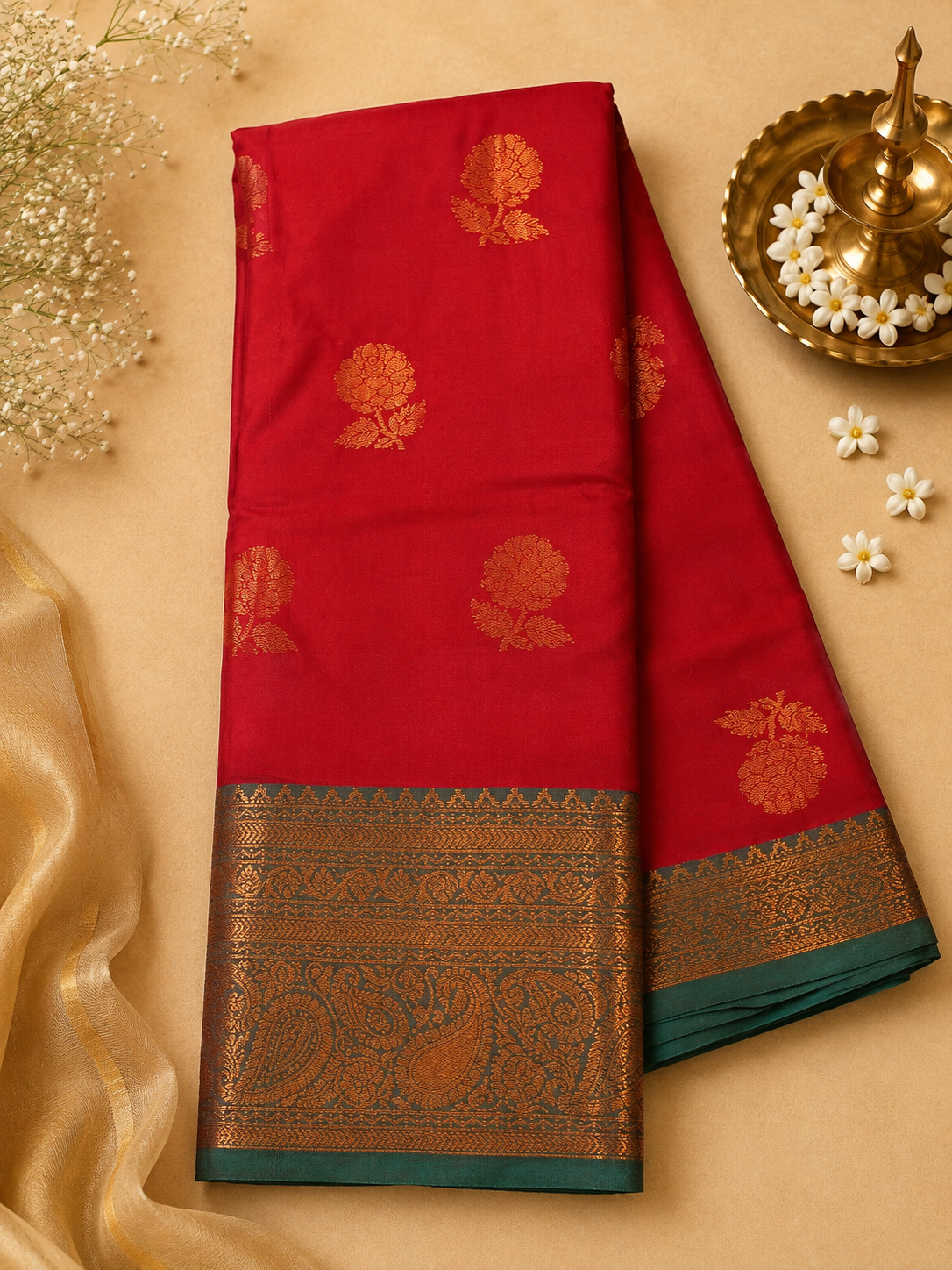 Ruby Red Soft Pattu Silk Saree with Blouse