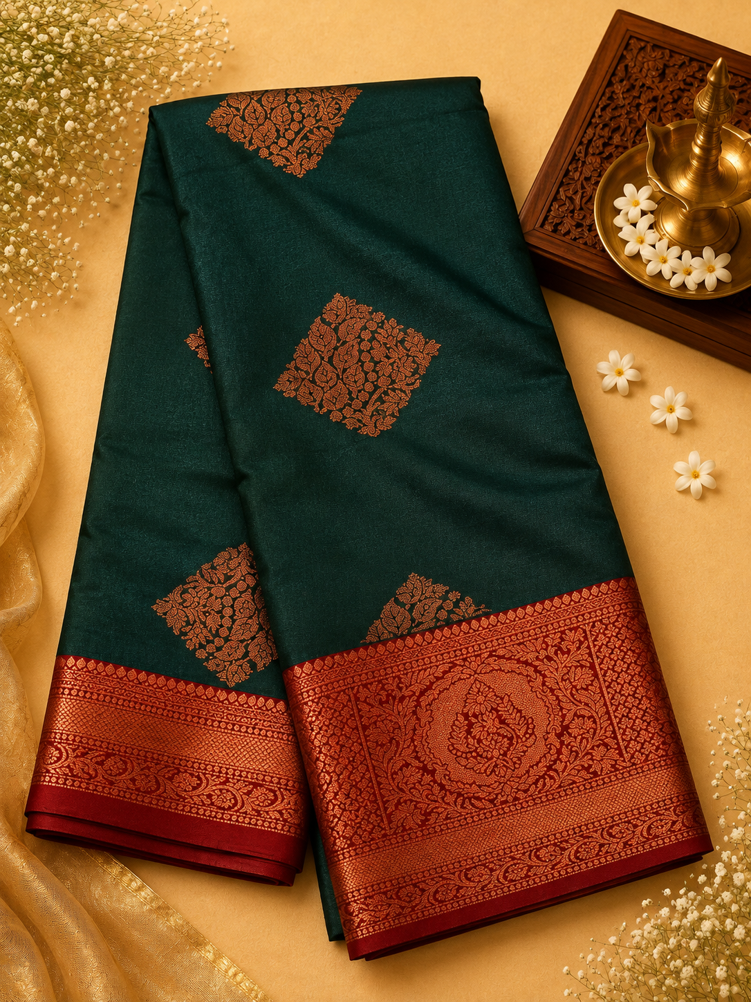 Bottle Green Soft Pattu Silk Saree with Blouse