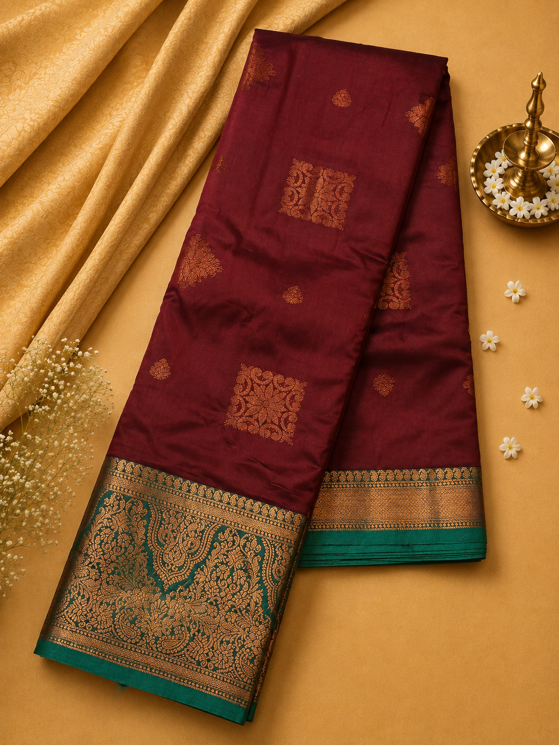 Maroon Soft Pattu Silk Saree with Rich Zari Border & Blouse