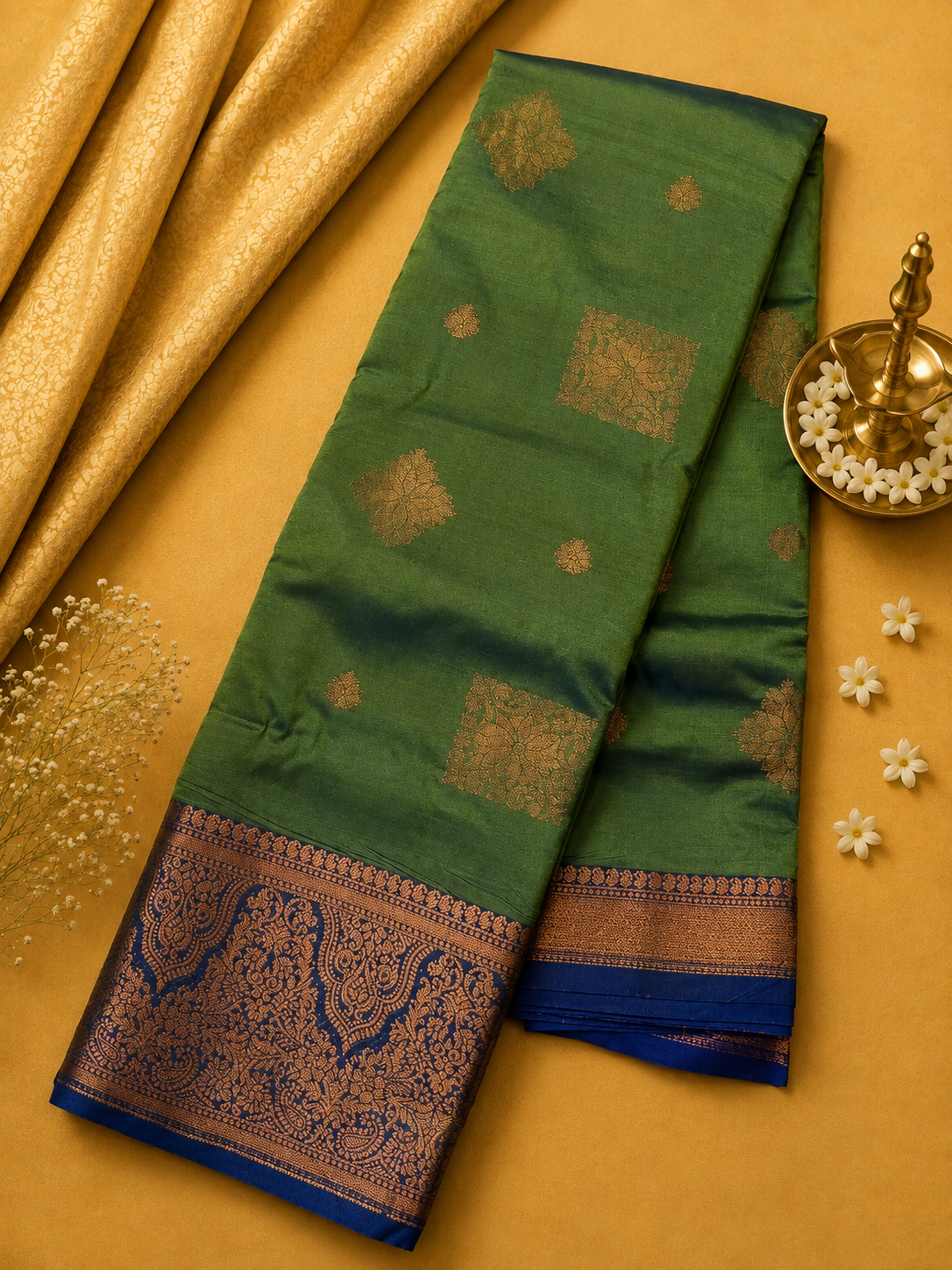 Light Green Soft Pattu Silk Saree with Rich Zari Border & Blouse