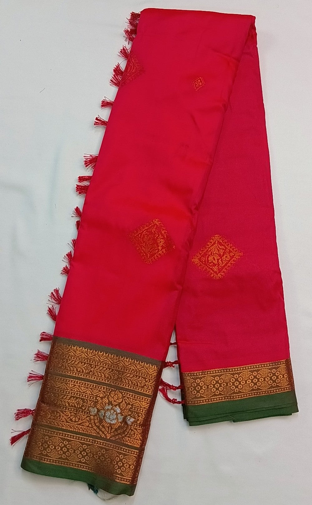 Bright Pink Soft Pattu Silk Saree with Floral Zari Border & Blouse