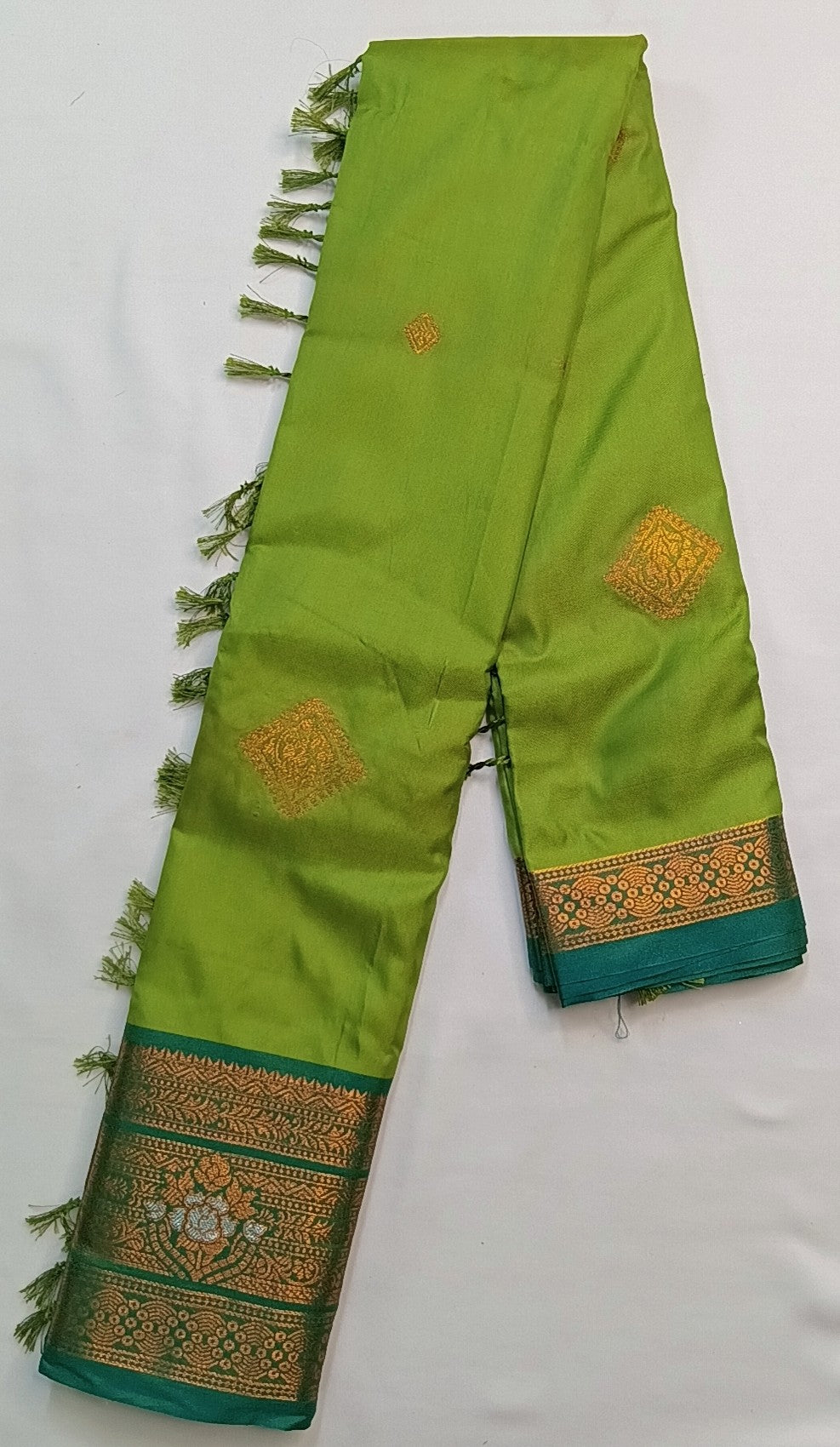 Mint Green Soft Pattu Silk Saree with Floral Zari Border & Blouse