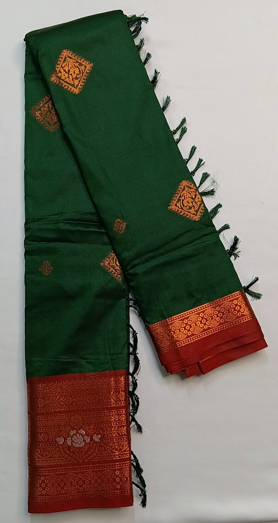 Bottle Green Soft Pattu Silk Saree with Floral Zari Border & Blouse