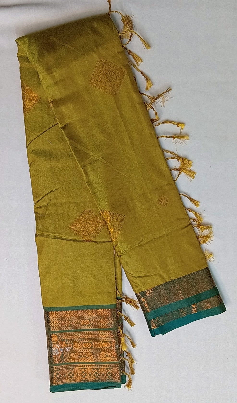 Beige Gold Soft Pattu Silk Saree with Floral Zari Border & Blouse