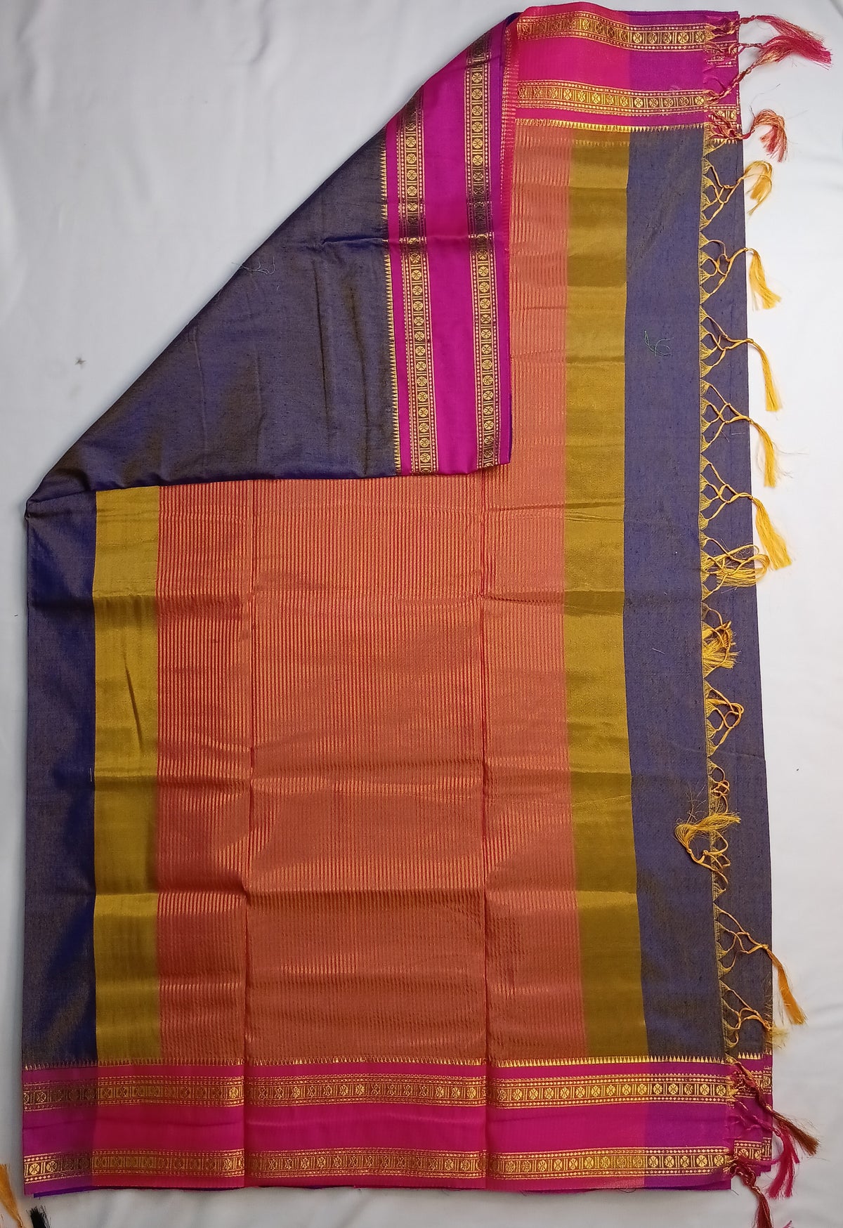 Teal Blue Narayani Cotton Saree with Red Silk Jari Border
