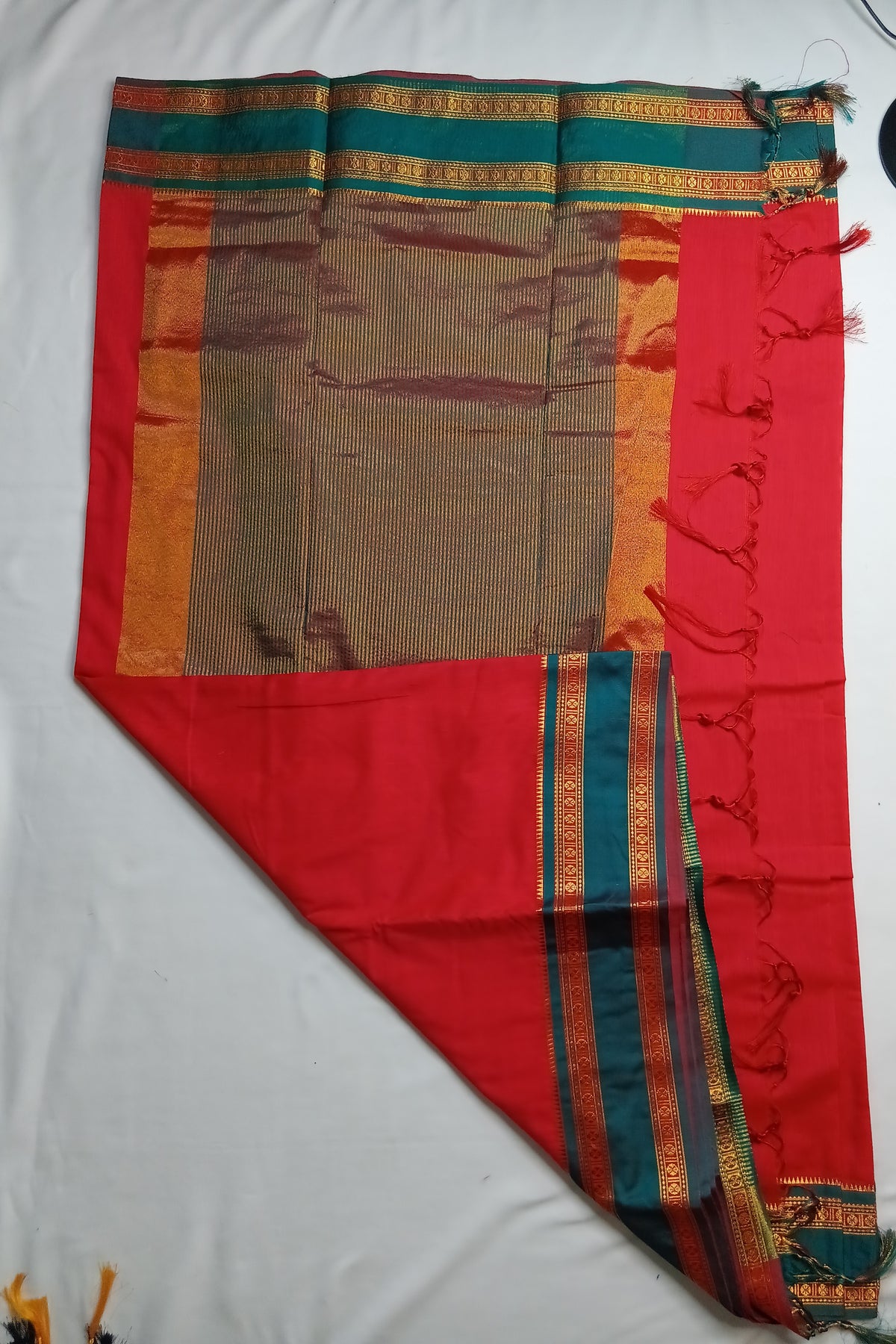 Red Ilkal Cotton Narayani Saree with Contrast Border & Blouse