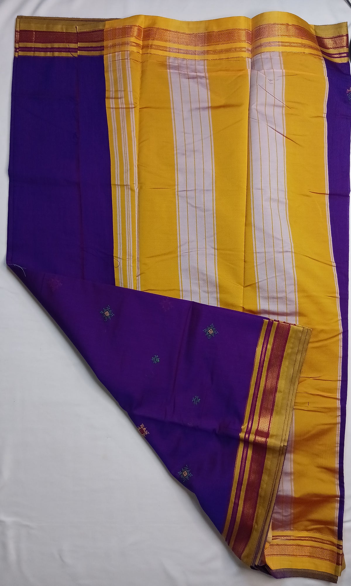 Purple Kasuti Cotton Saree with Mixed Silk Zari Border