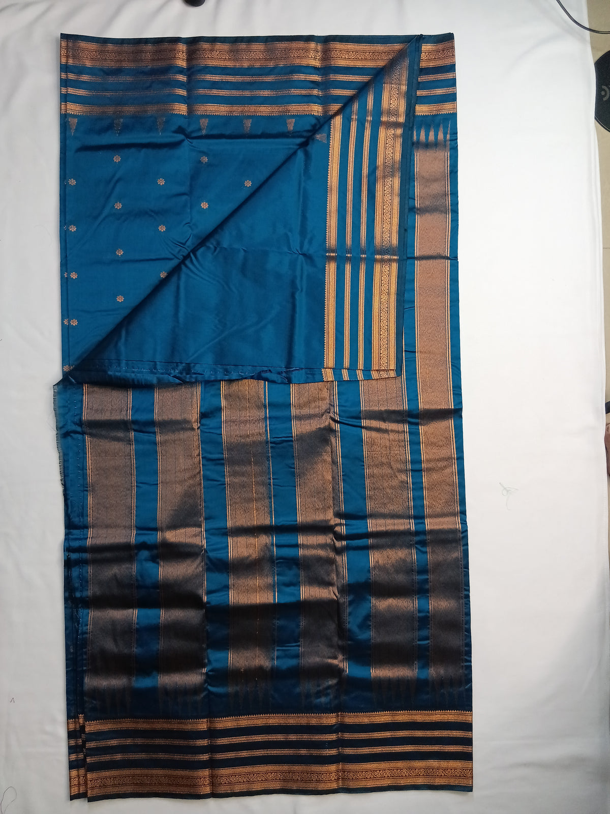 Teal Blue Savitri Silk Temple Border Sarees
