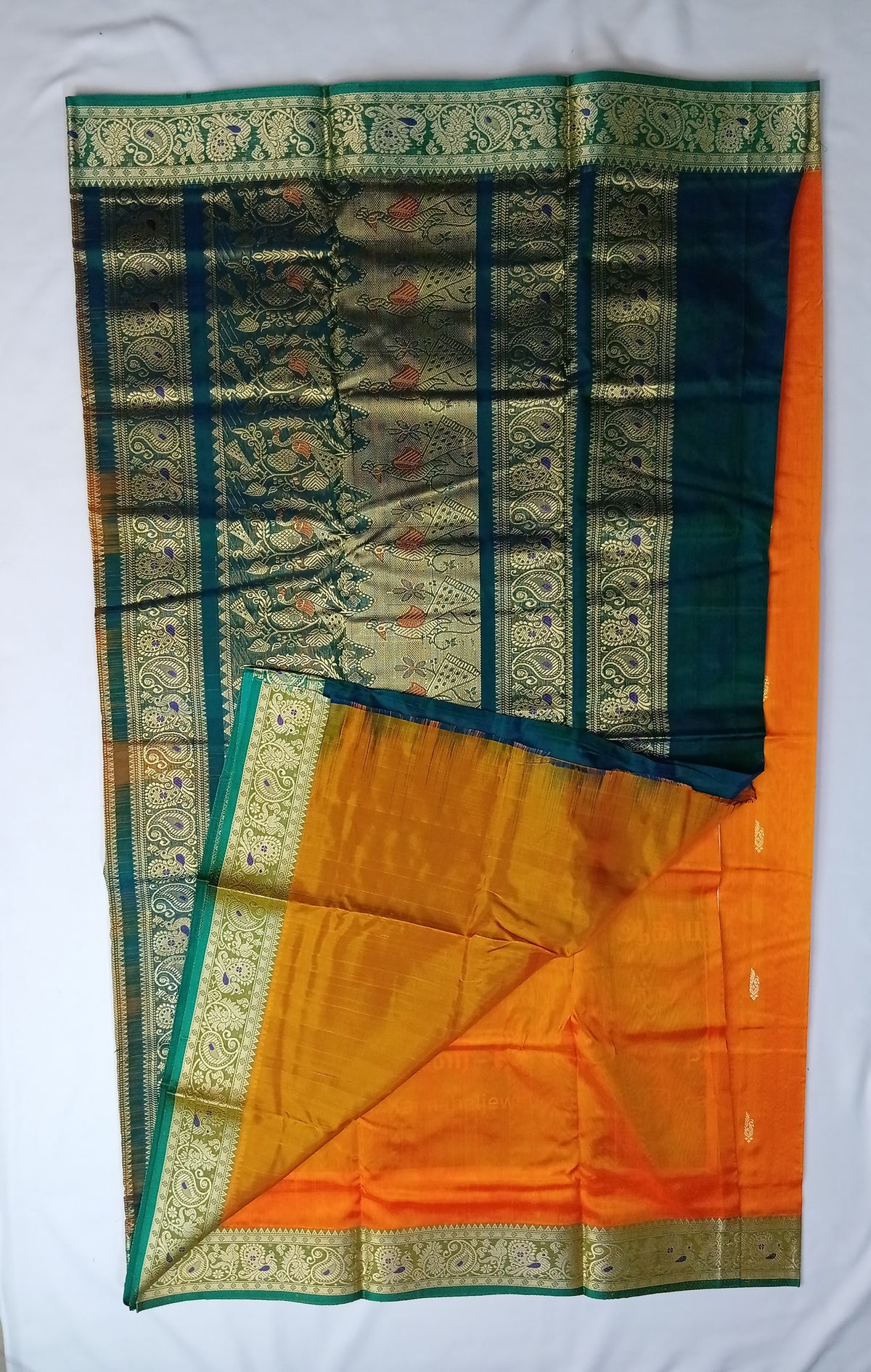 Orange yellow Paithani Silk Saree with Rich Pallu and Jari Border
