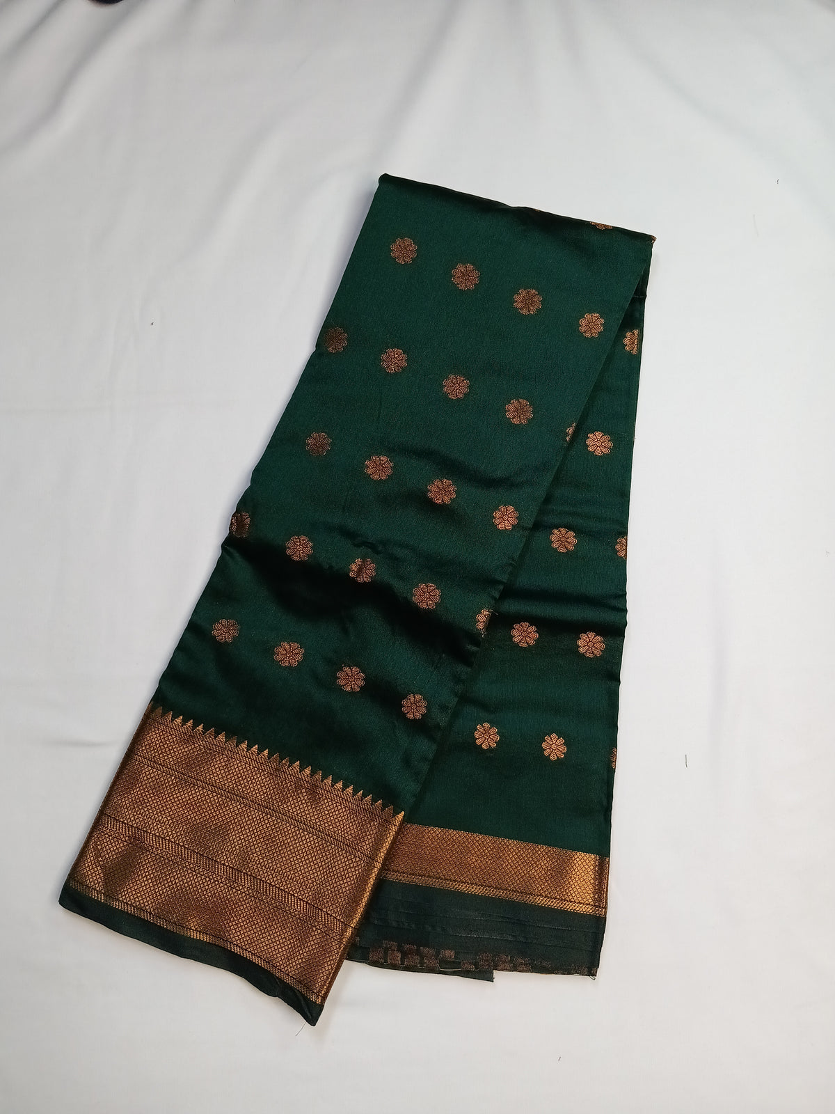 Bottle Green Trisha Silk Saree with Floral Butta Design