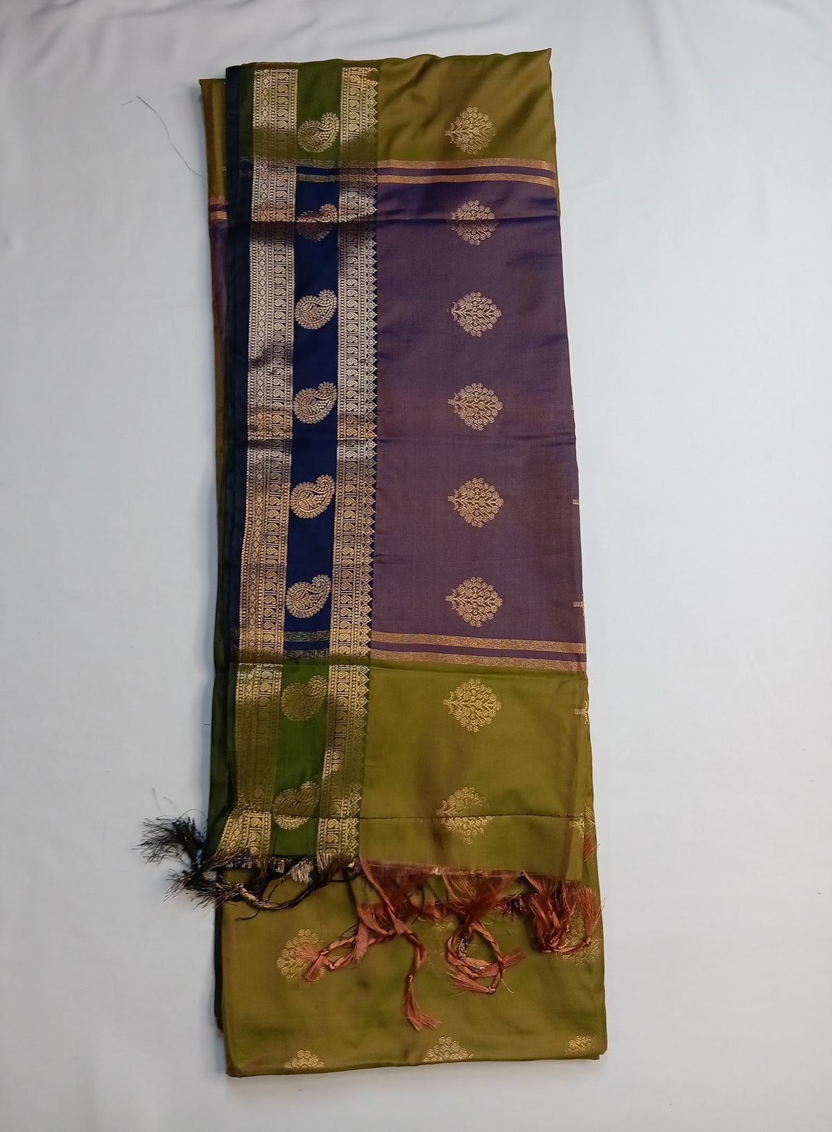 Olive Green Purva Silk Saree with Mango Border
