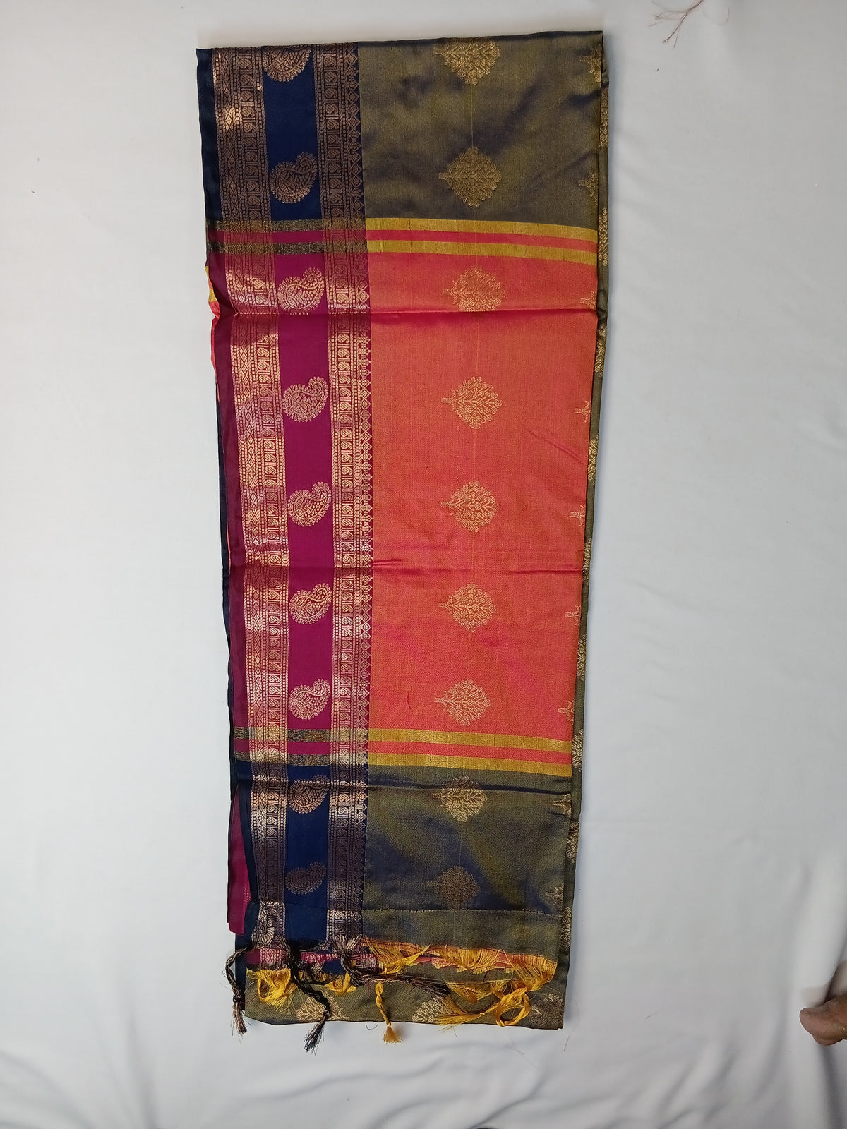 Sage Green Purva Silk Saree with Mango Border