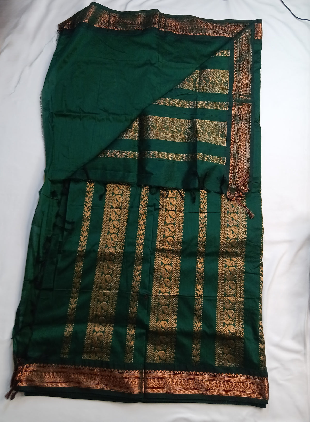 Olive Green Gadwal Plain Saree and Rich Pallu