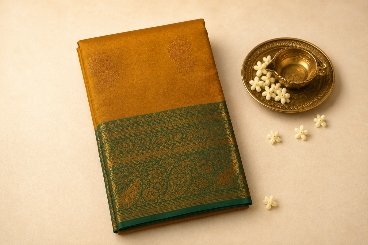 Mustard Gold Soft Pattu Silk Saree with Blouse