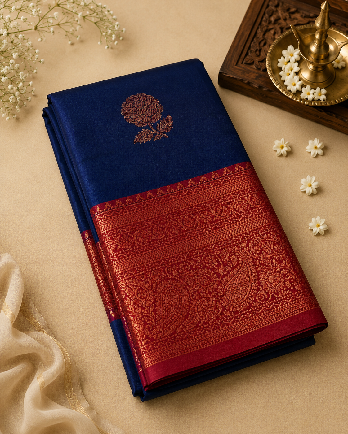 Navy Blue Soft Pattu Silk Saree with Blouse