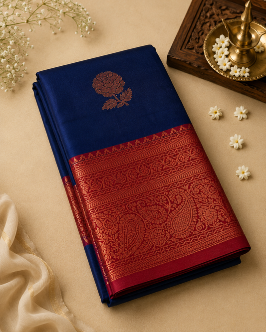 Navy Blue Soft Pattu Silk Saree with Blouse