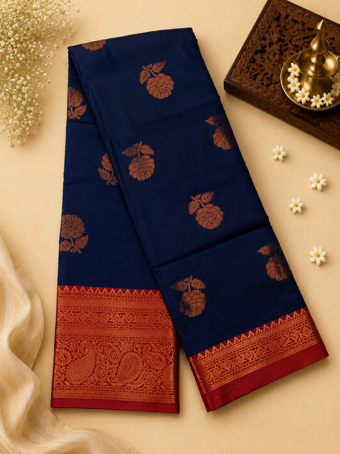 Navy Blue Soft Pattu Silk Saree with Blouse