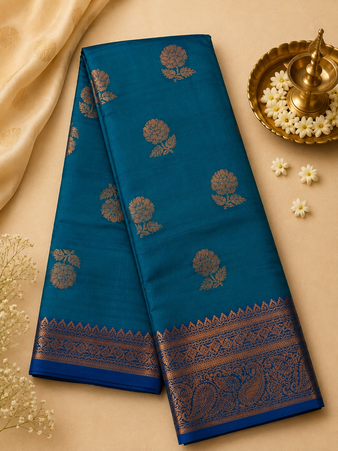 Turquoise Blue Soft Pattu Silk Saree with Blouse