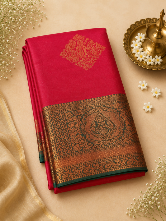 Rani Pink Soft Pattu Silk Saree with Blouse