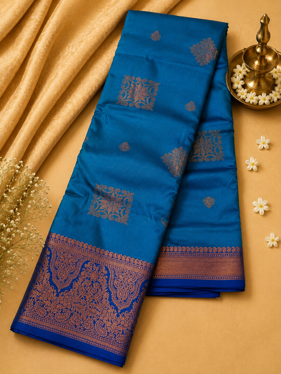 Navy Blue Soft Pattu Silk Saree with Rich Zari Border & Blouse