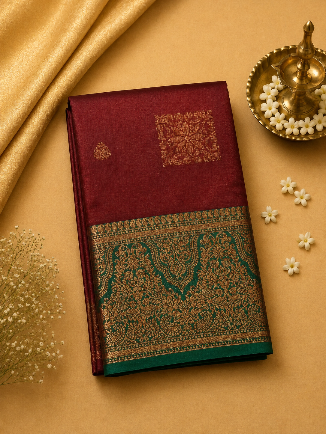Maroon Soft Pattu Silk Saree with Rich Zari Border & Blouse