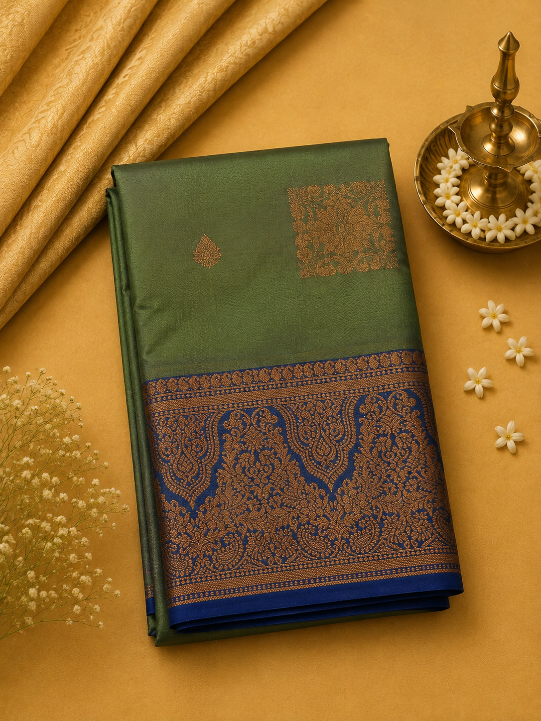 Light Green Soft Pattu Silk Saree with Rich Zari Border & Blouse