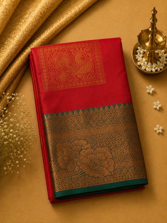 Rani Pink Soft Pattu Silk Saree with Floral Zari Border & Blouse