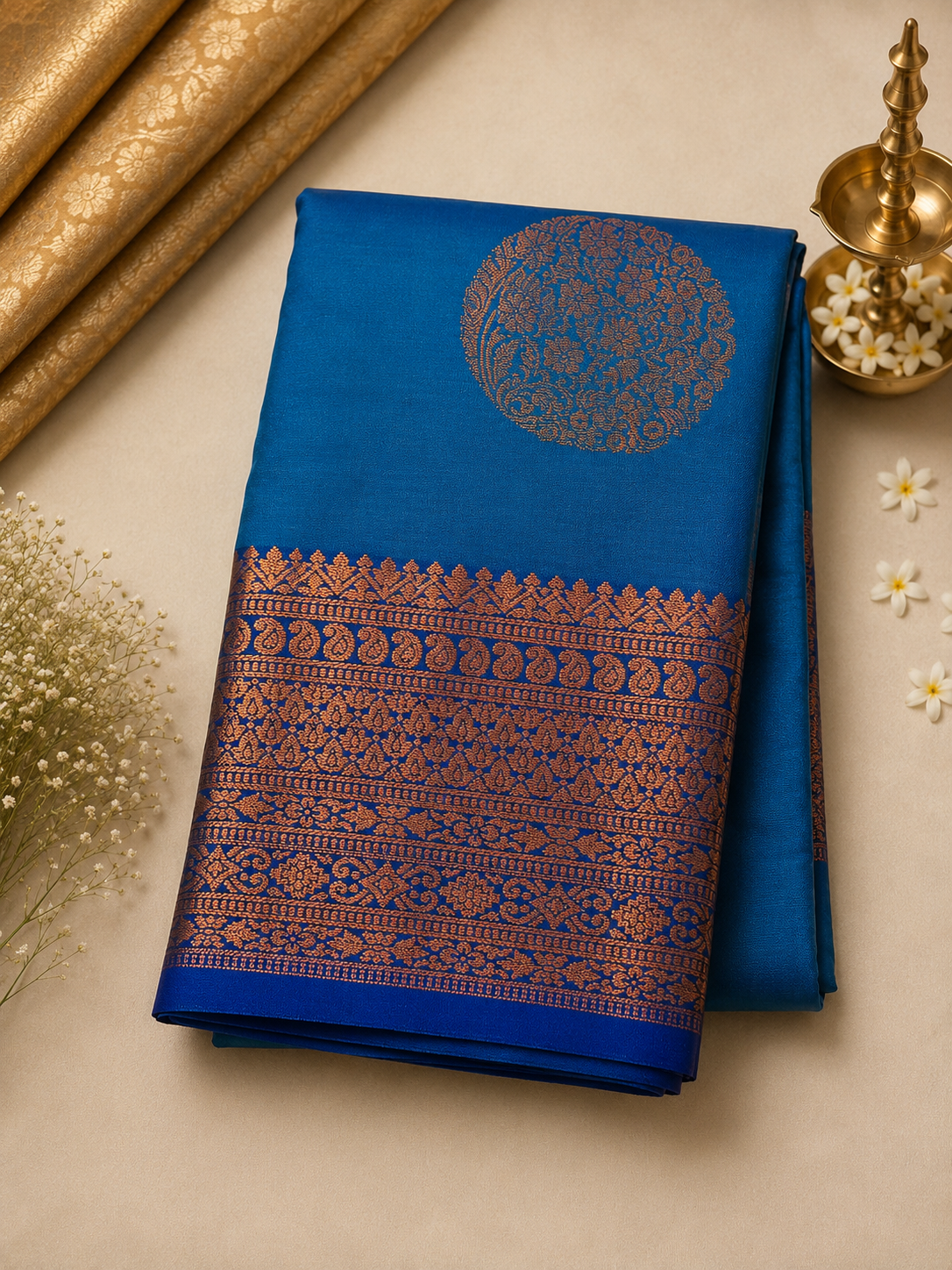 Turquoise Blue Soft Pattu Silk Saree with Traditional Zari Border & Blouse