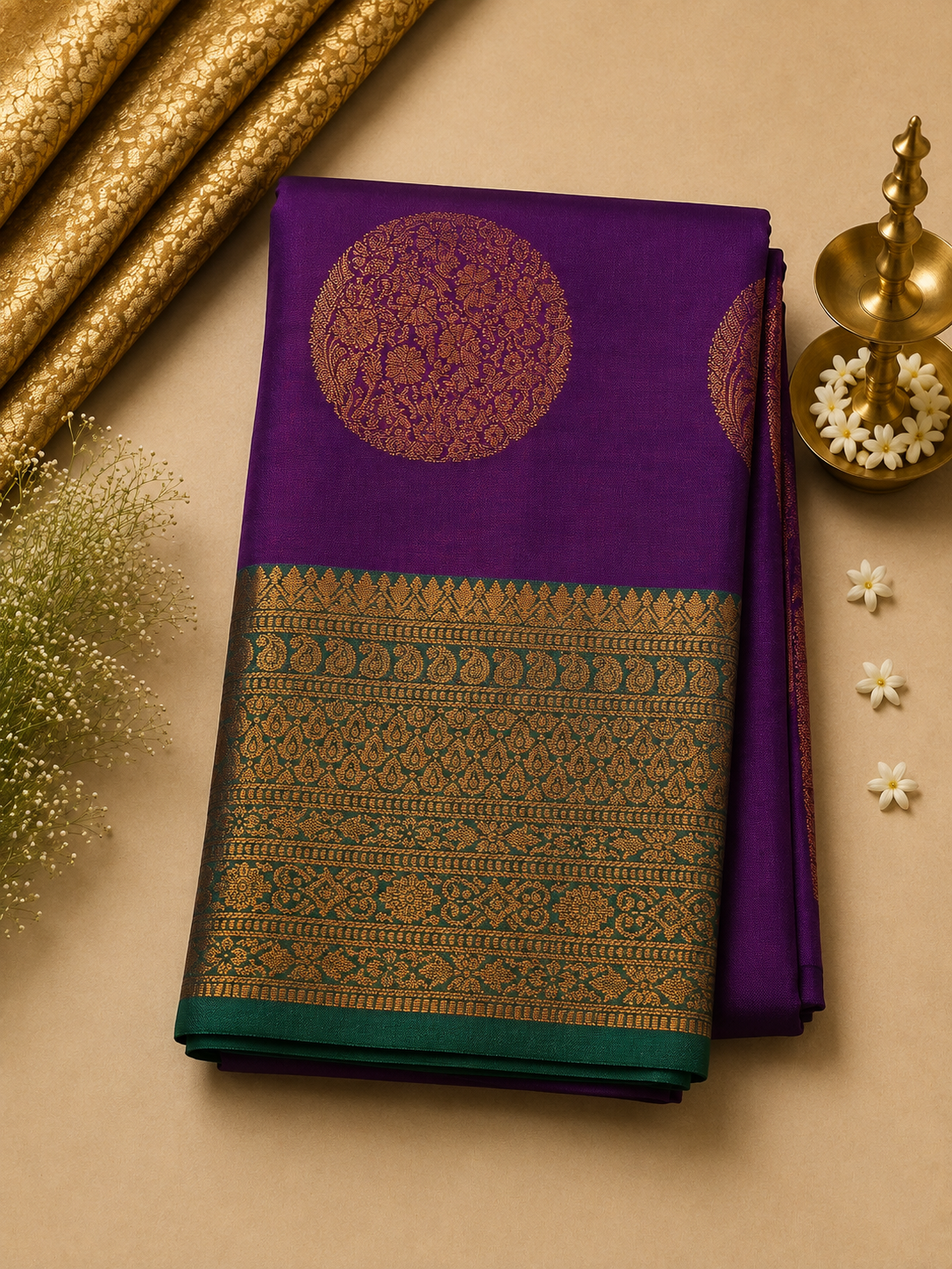 Royal Purple Soft Pattu Silk Saree with Traditional Zari Border & Blouse