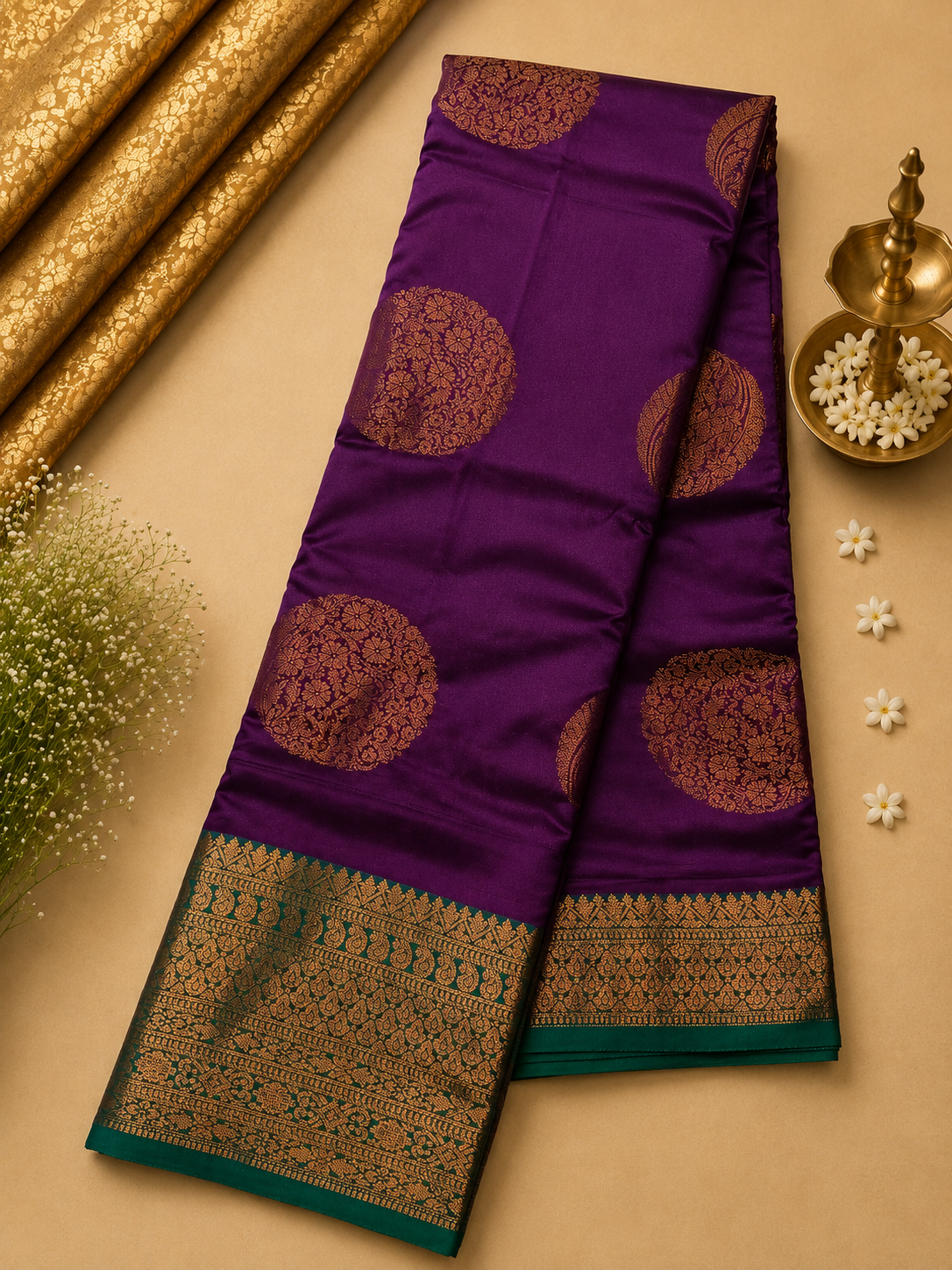 Royal Purple Soft Pattu Silk Saree with Traditional Zari Border & Blouse