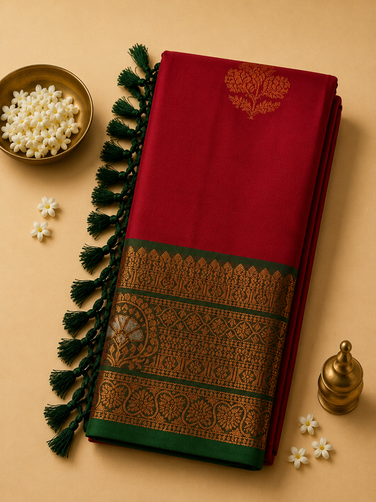 Rani Pink Gayatri Silk Saree with Traditional Zari Border & Blouse