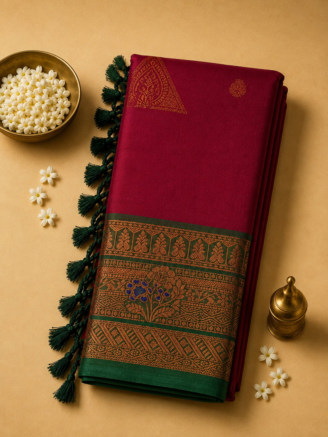 Wine Pink Gayatri Silk Saree with Traditional Zari Border & Blouse