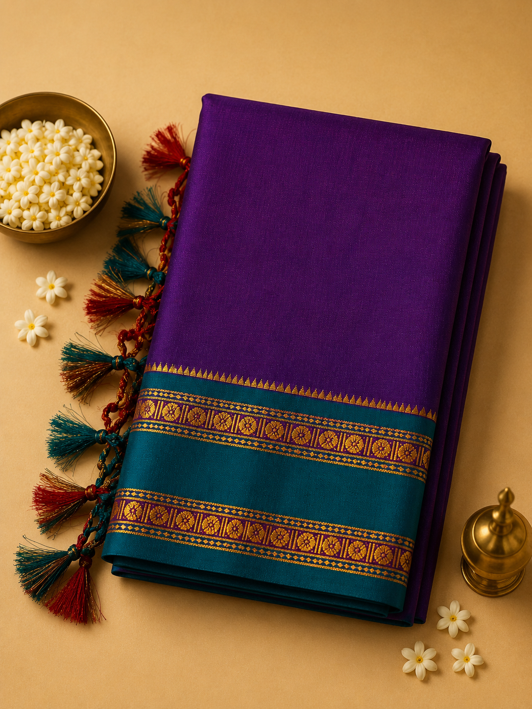 Royal Purple Ilkal Cotton Narayani Saree with Contrast Border & Blouse