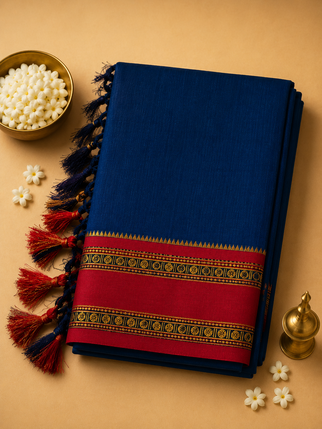 Teal Blue Ilkal Cotton Narayani Saree with Contrast Border & Blouse
