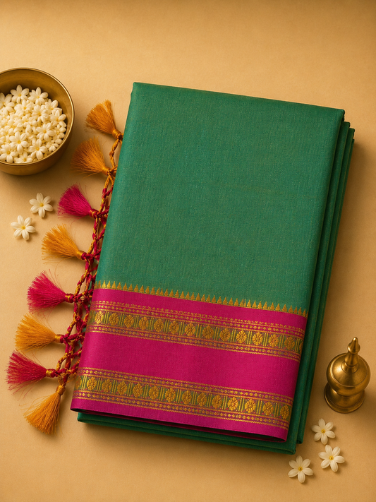 Mint Green Ilkal Cotton Narayani Saree with Contrast Border & Blouse