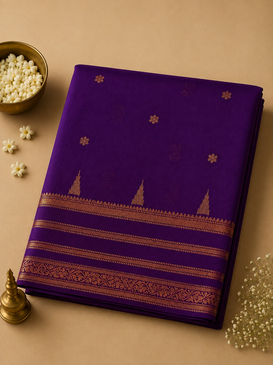 Purple Savitri Silk Temple Border Sarees