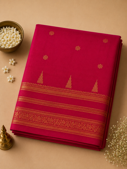 Magenta Pink Savitri Silk Temple Border Sarees