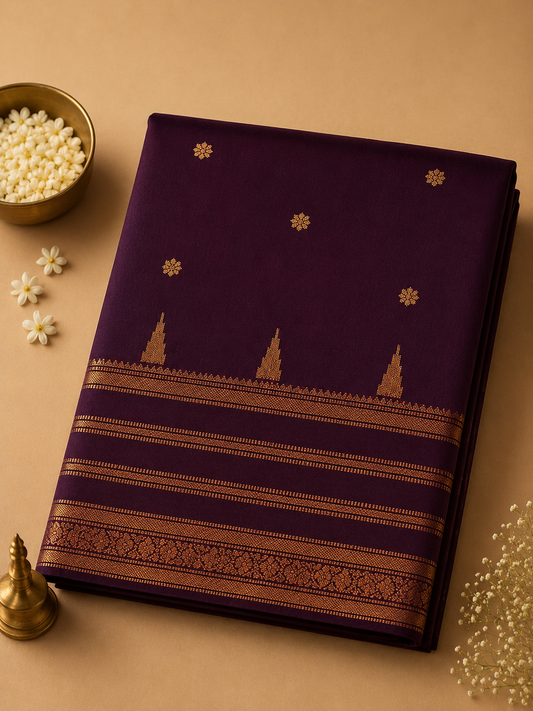 Wine Purple Savitri Silk Temple Border Sarees