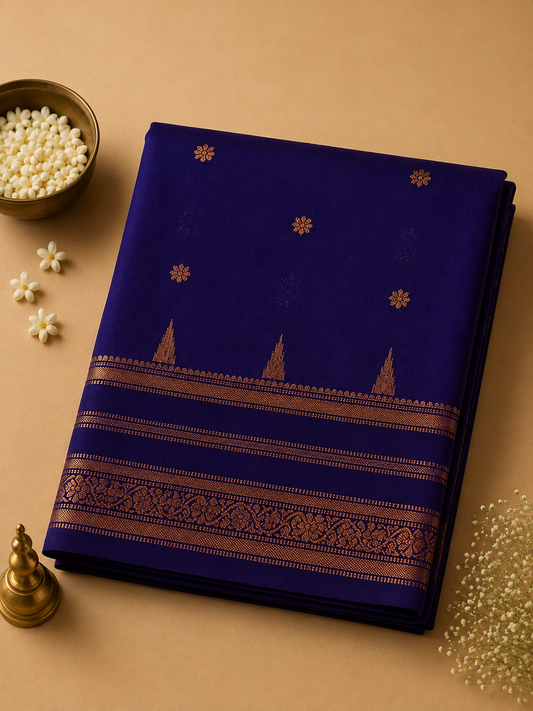 Royal Blue Savitri Silk Temple Border Sarees
