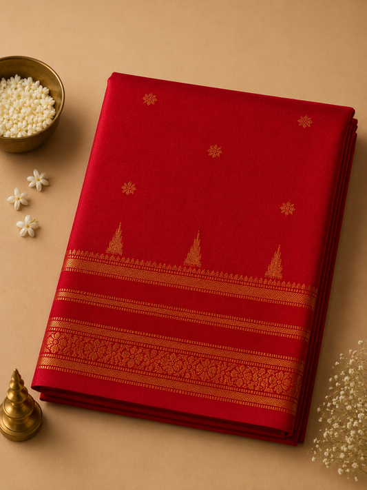 Rani Pink Savitri Silk Temple Border Sarees
