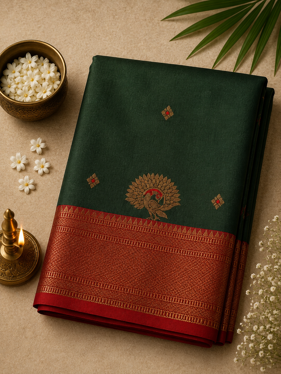 Bottle Green Manika Semi Silk Saree