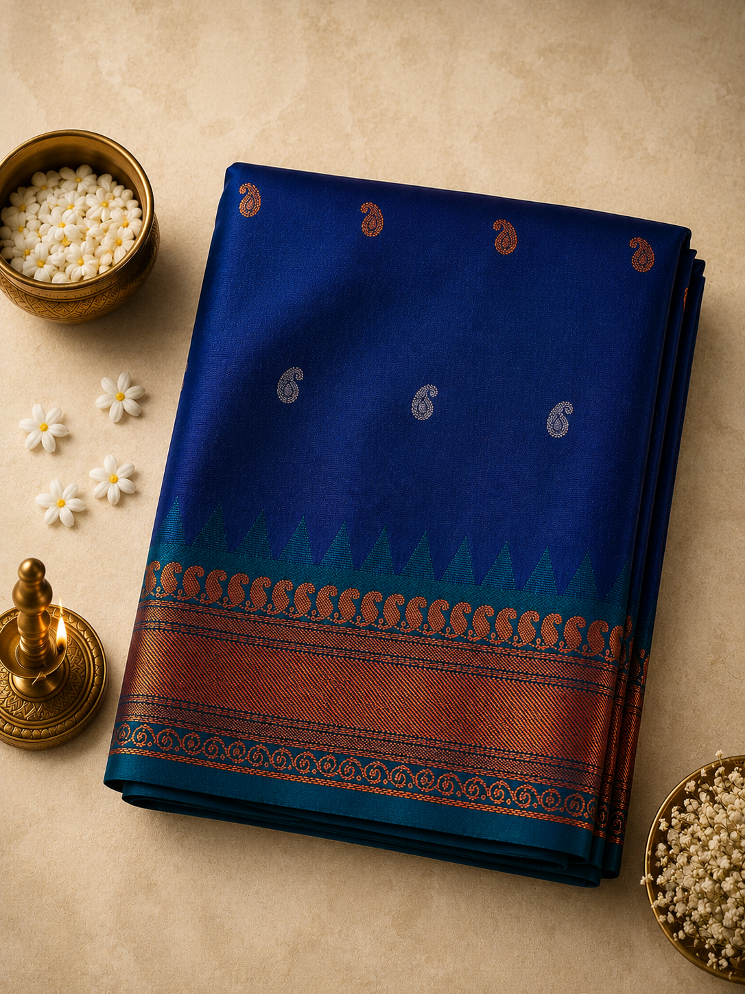 Steel Blue Dhansahree Paithani Silk Saree