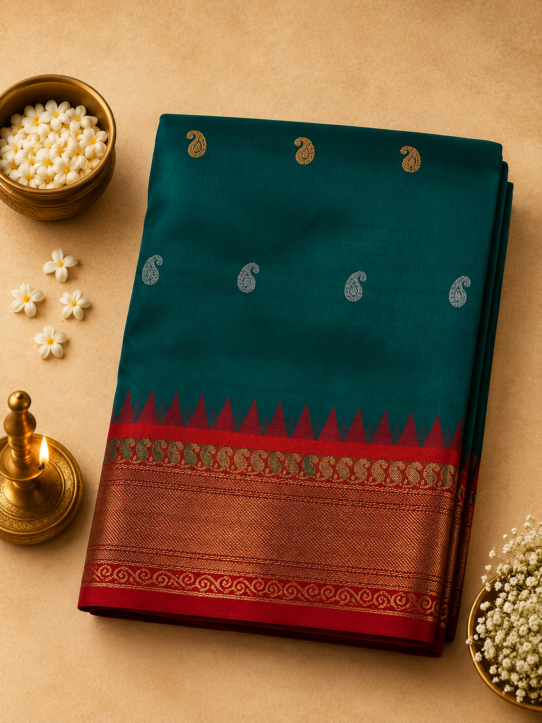 Teal Green Dhansahree Paithani Silk Saree