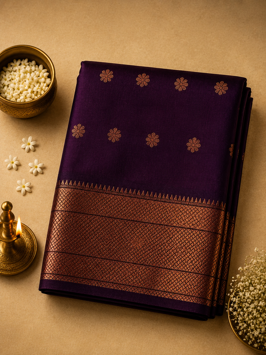 Deep Purple Trisha Silk Saree with Floral Butta Design
