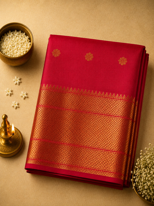 Rani Pink Trisha Silk Saree with Floral Butta Design