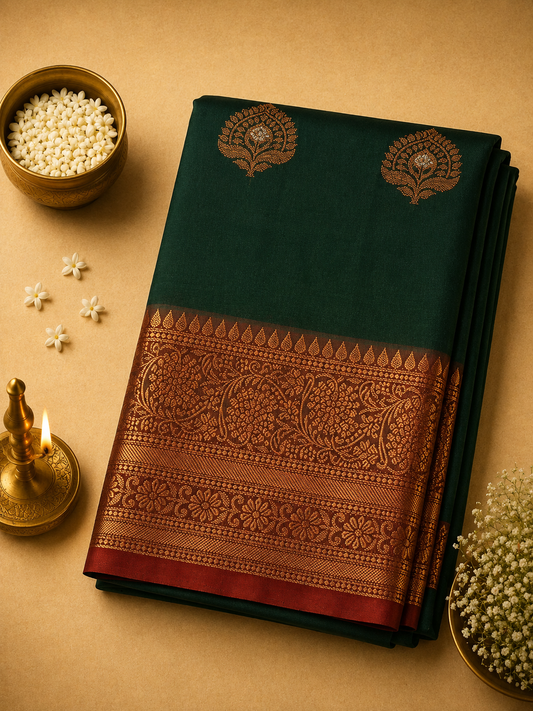 Bottle Green Kashmiri Silk Saree with Rich Border