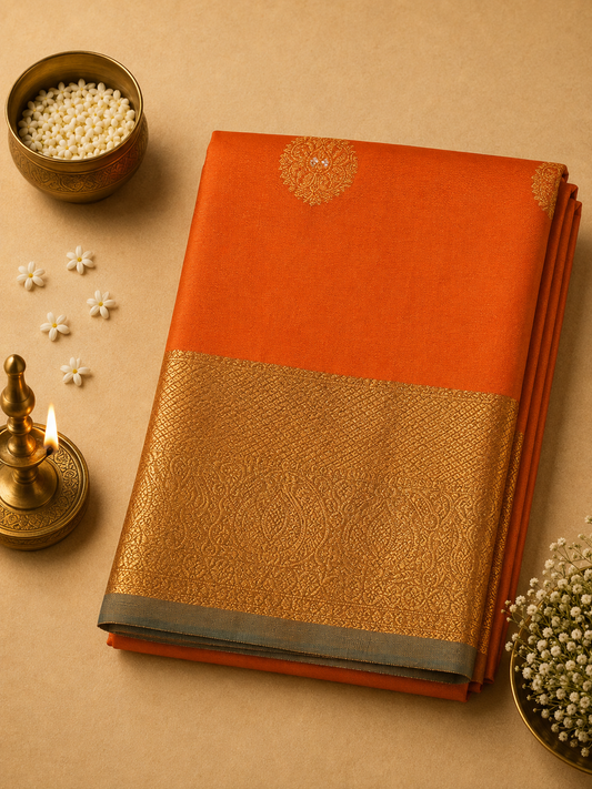 Orange Kashmiri Silk Saree with Rich Border