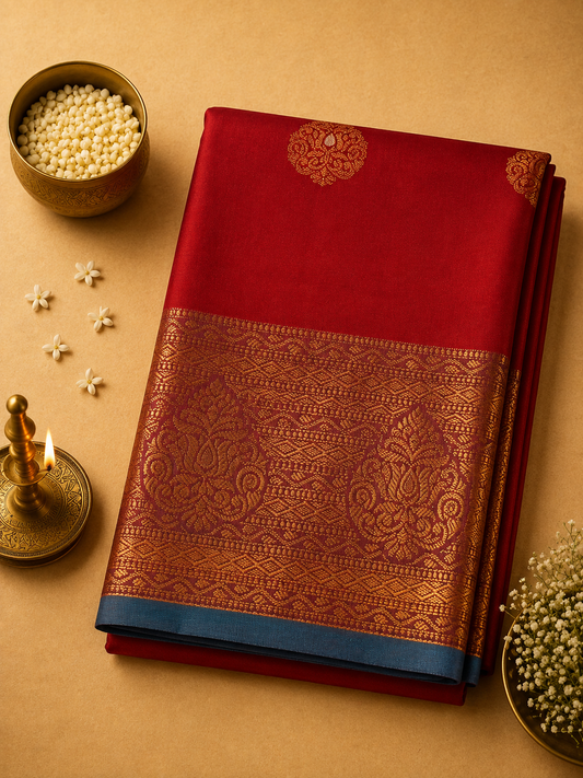 Maroon Red Kashmiri Silk Saree with Rich Border