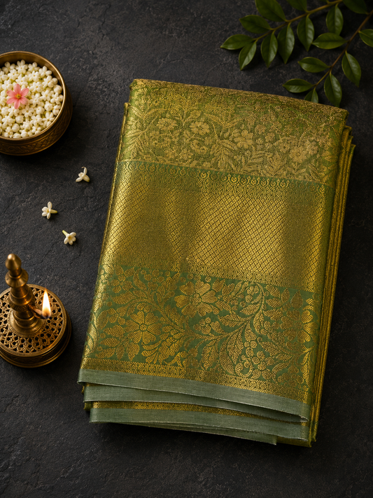 Olive Green Narayani Tissue Silk Saree
